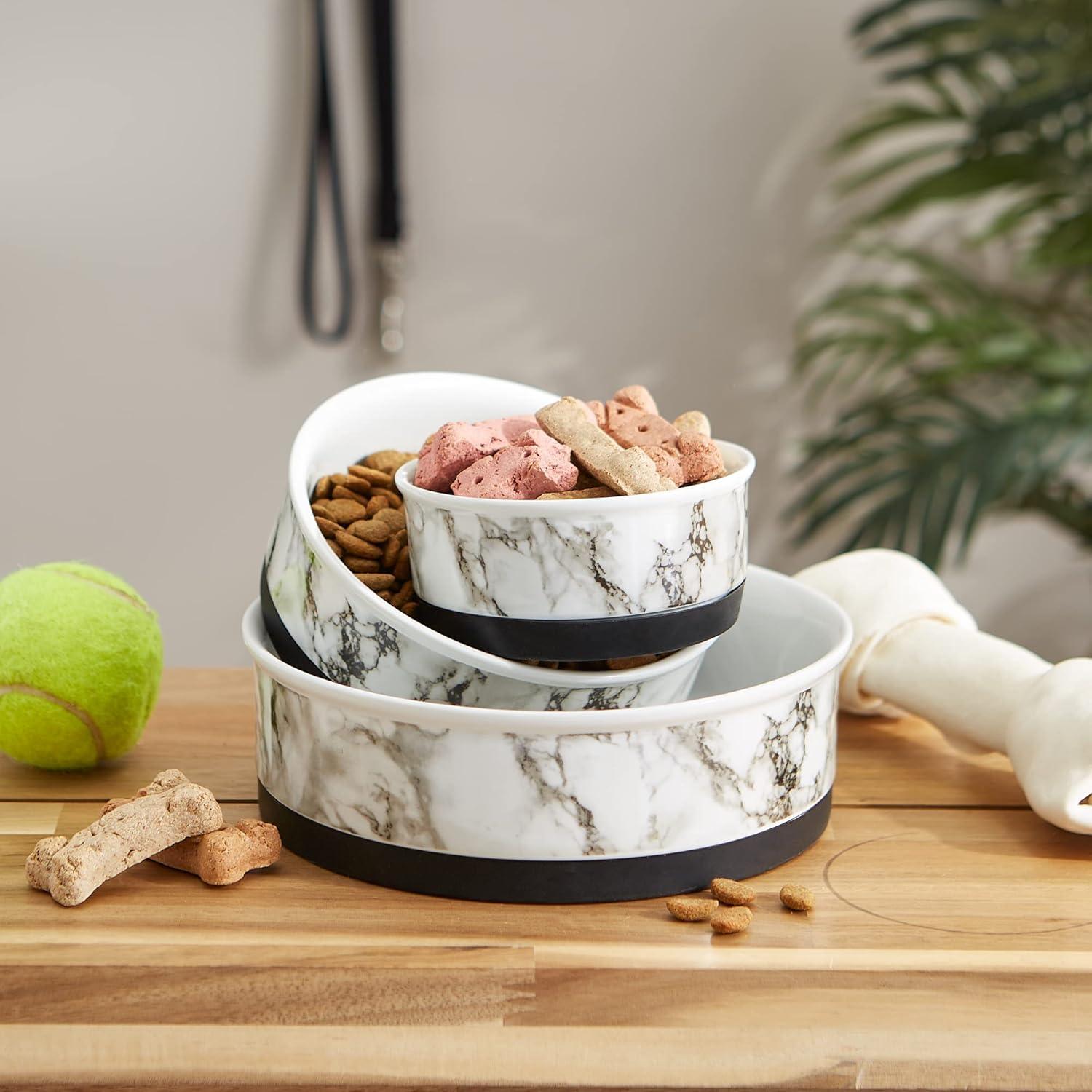 imageBone Dry Pet Bowl Collection Ceramic Set Small Marble 2 Count WhiteWhite