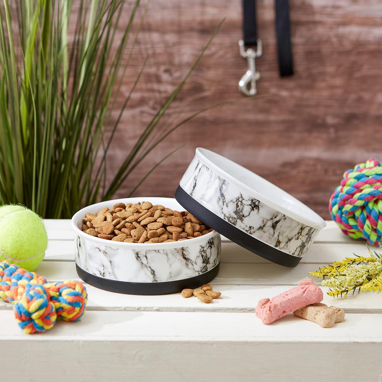 imageBone Dry Pet Bowl Collection Ceramic Set Small Marble 2 Count WhiteWhite