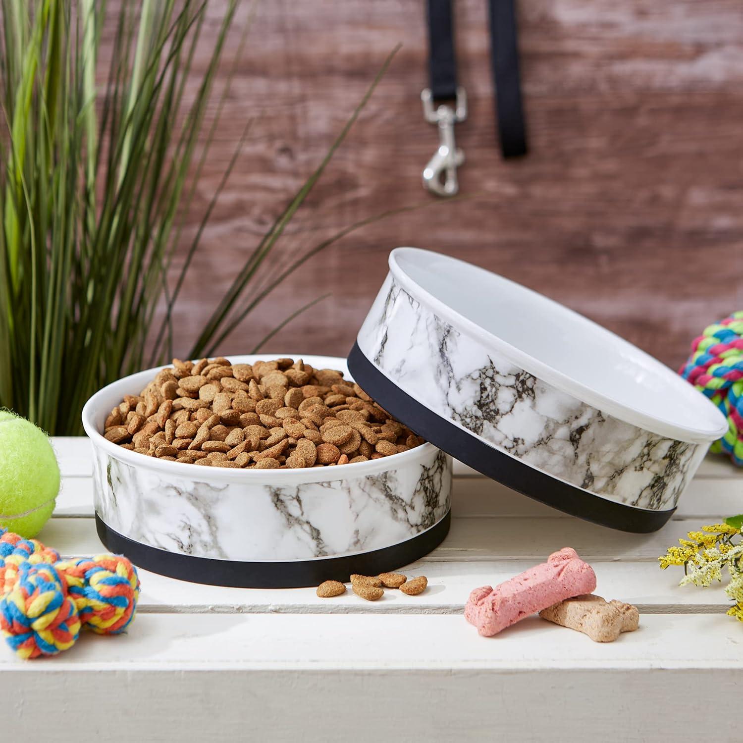 imageBone Dry Pet Bowl Collection Ceramic Set Small Marble 2 Count WhiteWhite