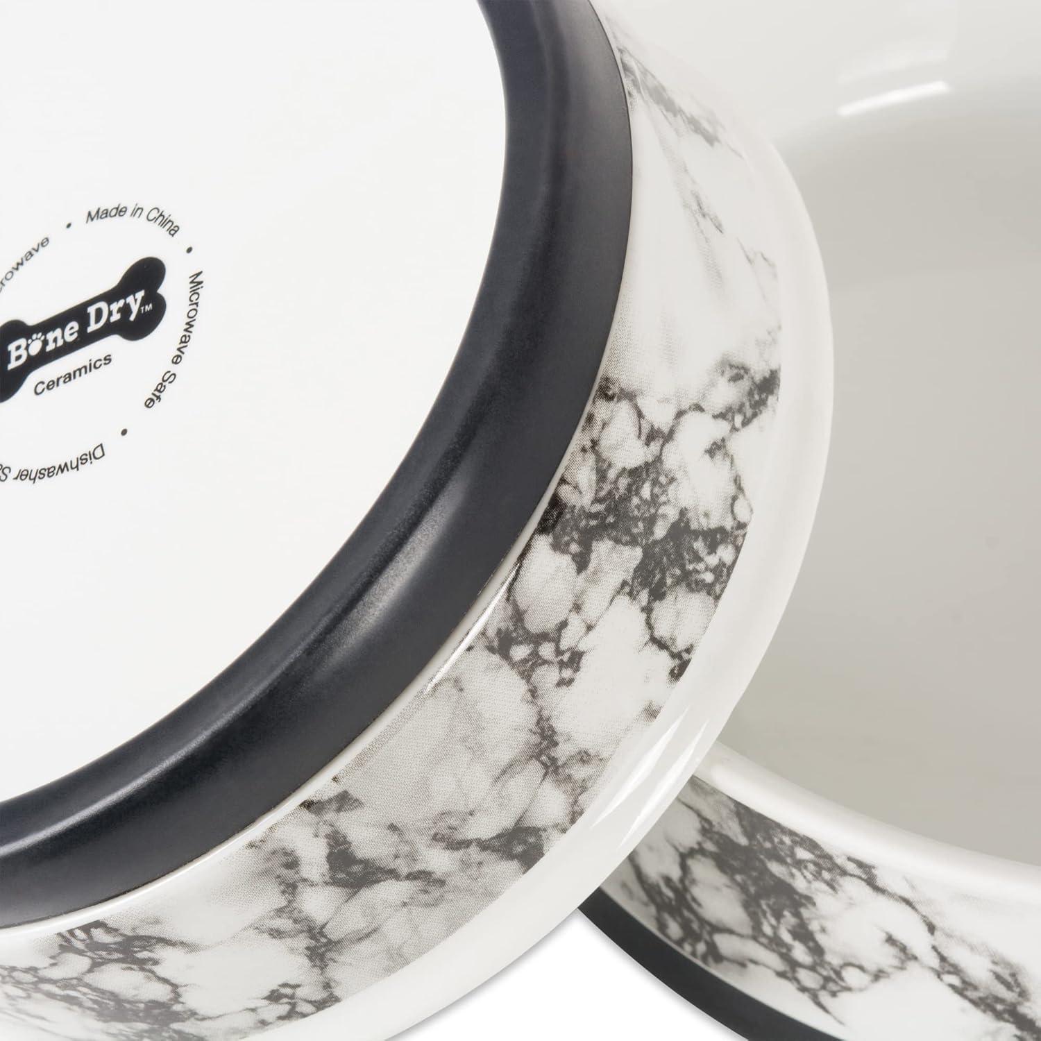 imageBone Dry Pet Bowl Collection Ceramic Set Small Marble 2 Count WhiteWhite