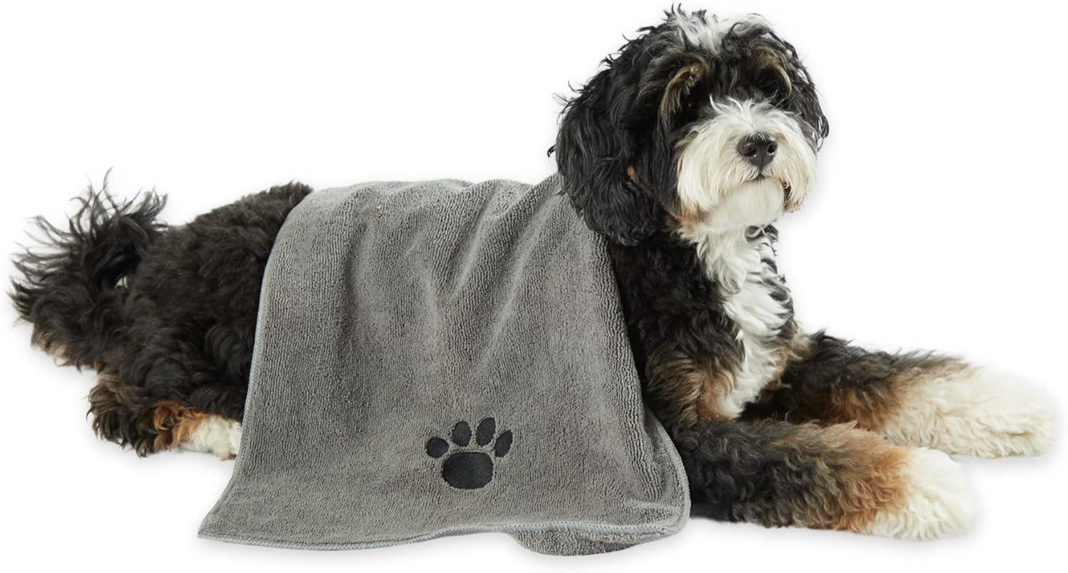 imageBone Dry Pet Grooming Towel Collection Embroidered Absorbent Microfiber Drying Set 15x30 Pink 3 CountGray