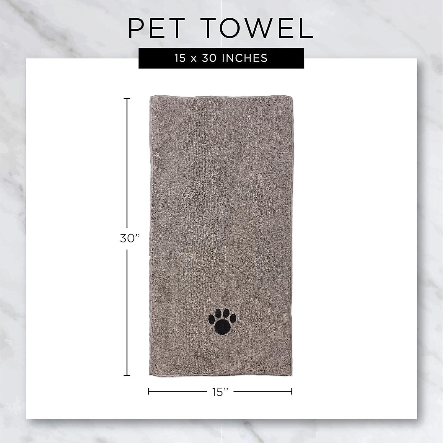 imageBone Dry Pet Grooming Towel Collection Embroidered Absorbent Microfiber Drying Set 15x30 Pink 3 CountGray