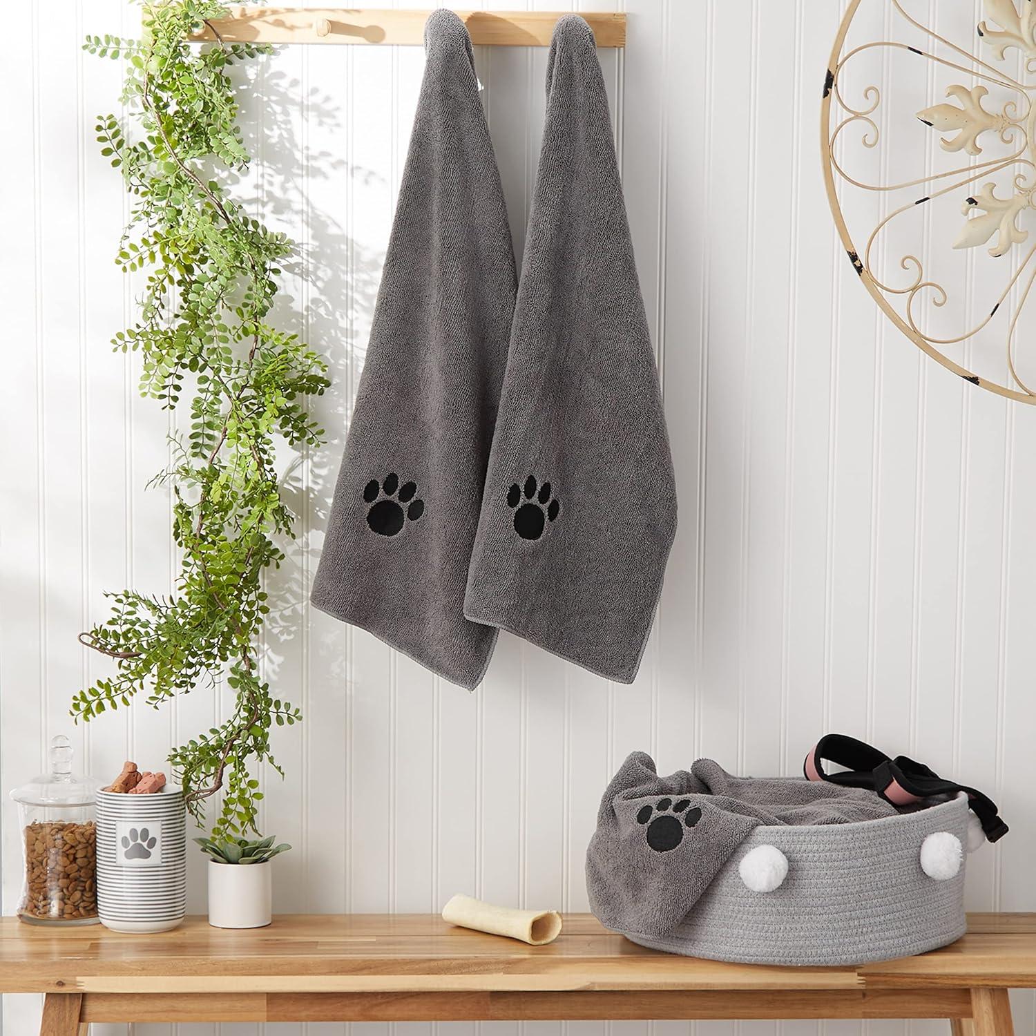 imageBone Dry Pet Grooming Towel Collection Embroidered Absorbent Microfiber Drying Set 15x30 Pink 3 CountGray