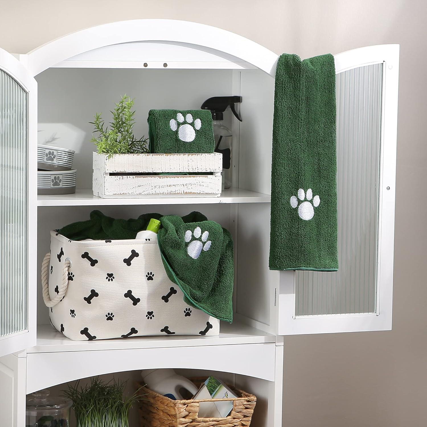 imageBone Dry Pet Grooming Towel Collection Embroidered Absorbent Microfiber Drying Set 15x30 Pink 3 CountHunter Green