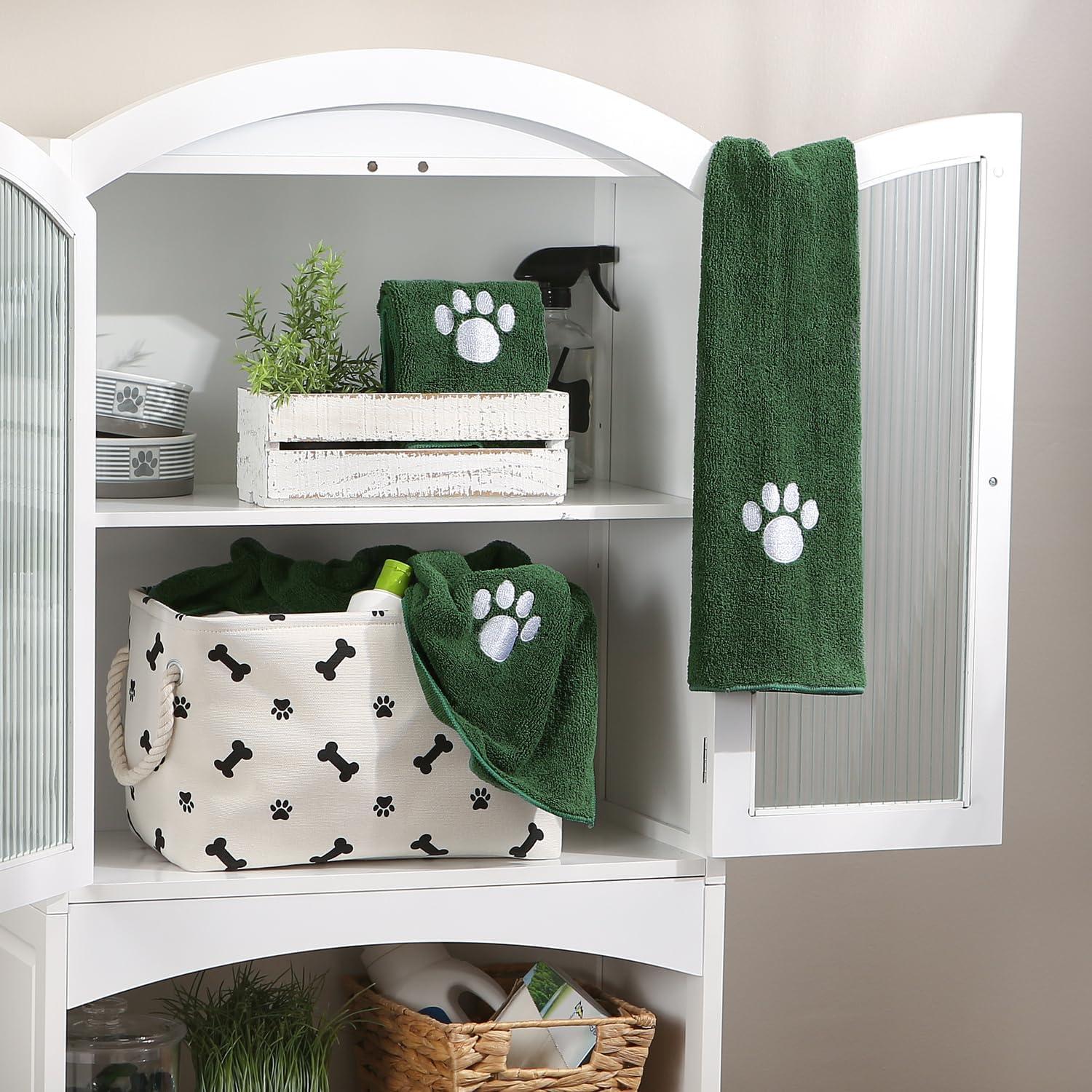 imageBone Dry Pet Grooming Towel Collection Embroidered Absorbent Microfiber Drying Set 15x30 Pink 3 CountHunter Green