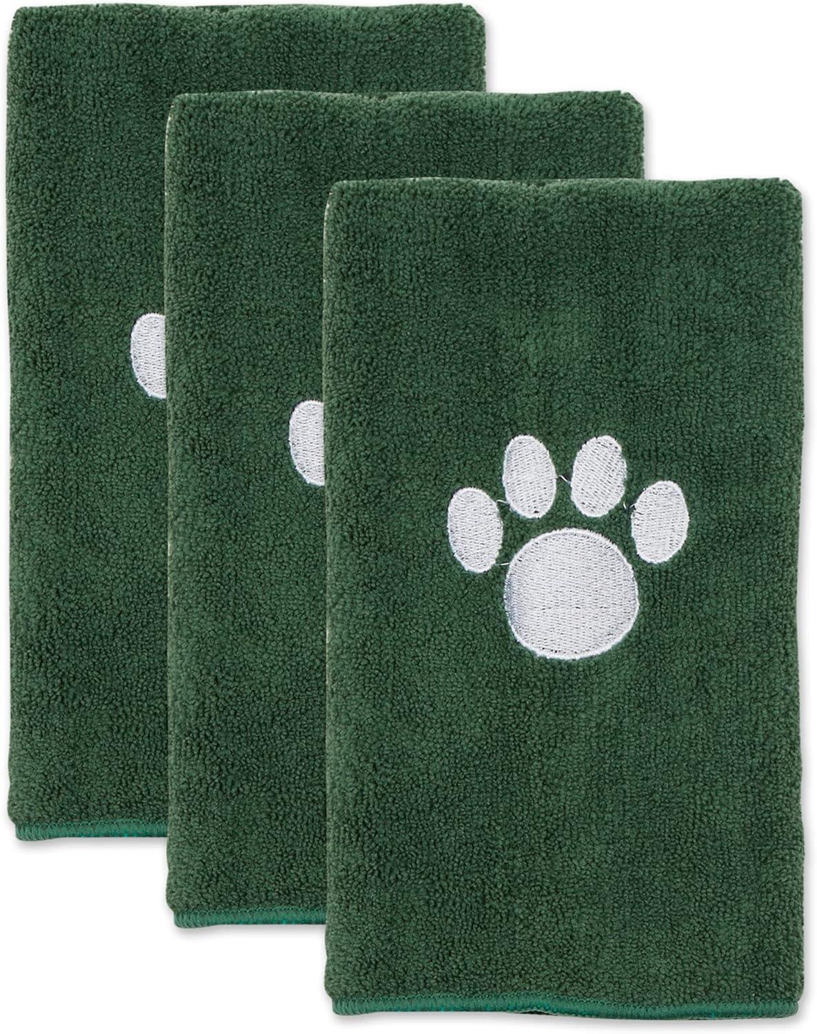 imageBone Dry Pet Grooming Towel Collection Embroidered Absorbent Microfiber Drying Set 15x30 Pink 3 CountHunter Green