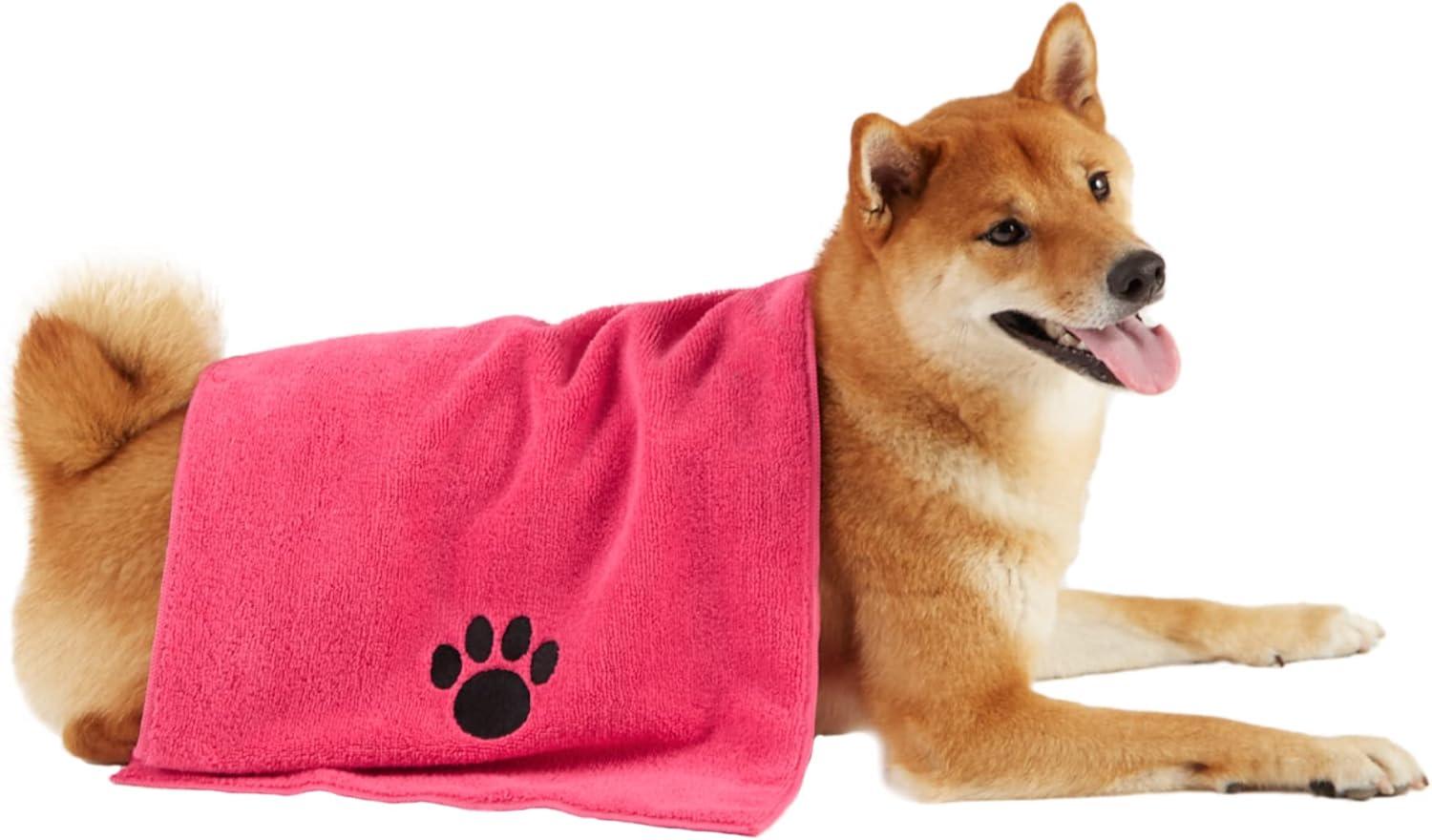 imageBone Dry Pet Grooming Towel Collection Embroidered Absorbent Microfiber Drying Set 15x30 Pink 3 CountRaspberry Sorbet
