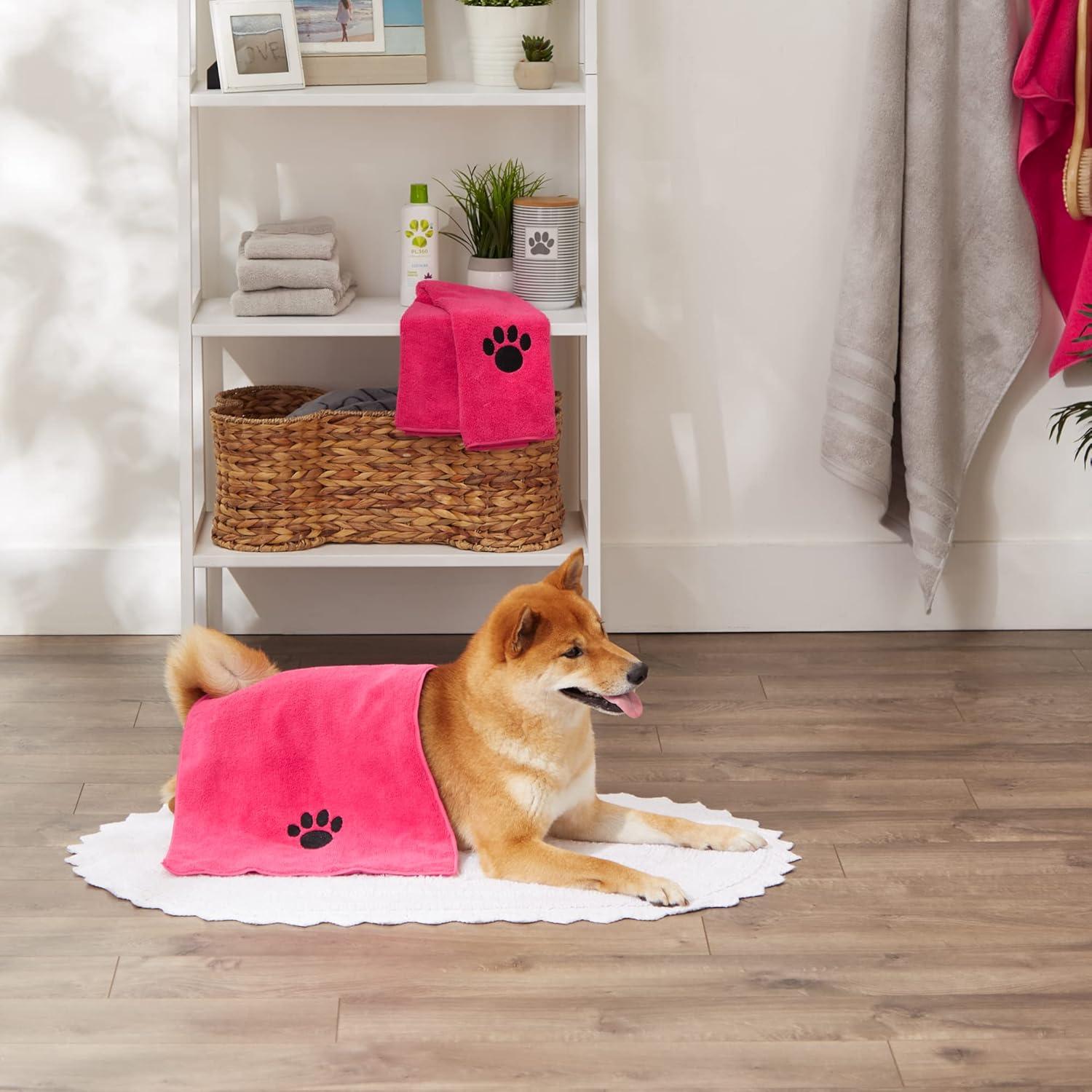 imageBone Dry Pet Grooming Towel Collection Embroidered Absorbent Microfiber Drying Set 15x30 Pink 3 CountRaspberry Sorbet