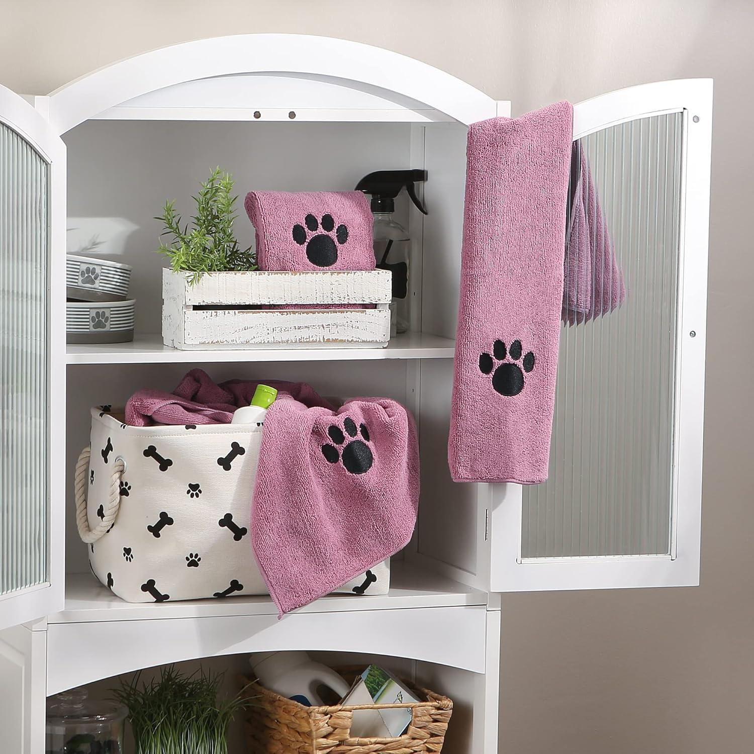 imageBone Dry Pet Grooming Towel Collection Embroidered Absorbent Microfiber Drying Set 15x30 Pink 3 CountRose