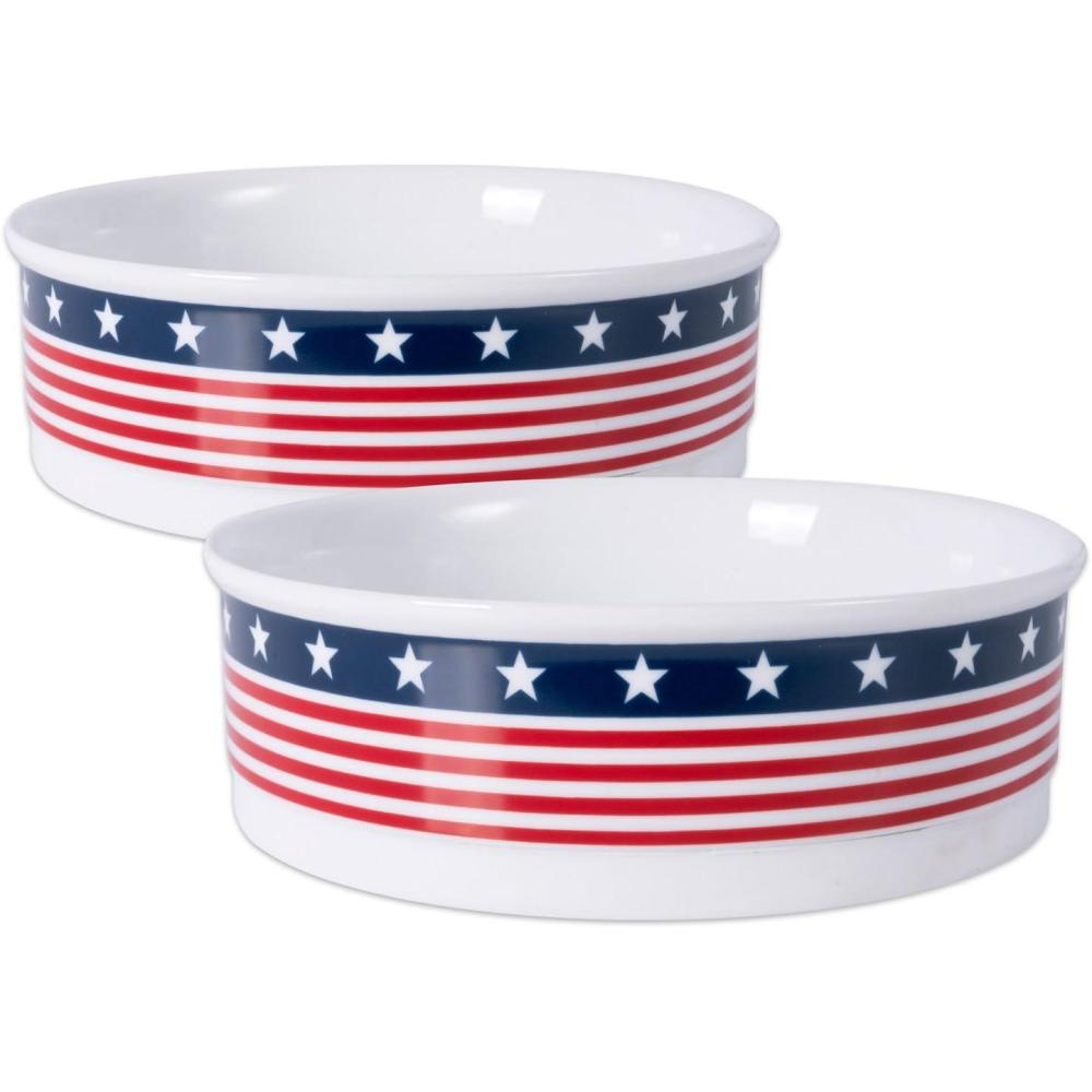 imageBone Dry Ceramic Food ampamp Water Bowls for Pets NonSlip for Secure Less Messy Feeding Microwave ampamp Dishwasher Safe Single Dish Large 75x24quot Red White ampamp BlueStars  Stripes