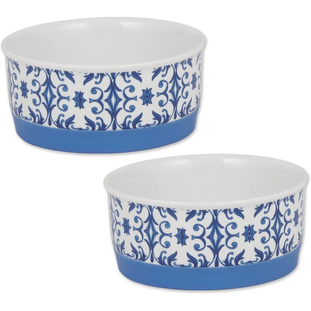 imageBone Dry Ceramic Food ampamp Water Bowls for Pets NonSlip for Secure Less Messy Feeding Microwave ampamp Dishwasher Safe Single Dish Large 75x24quot Red White ampamp BlueBlue Tile