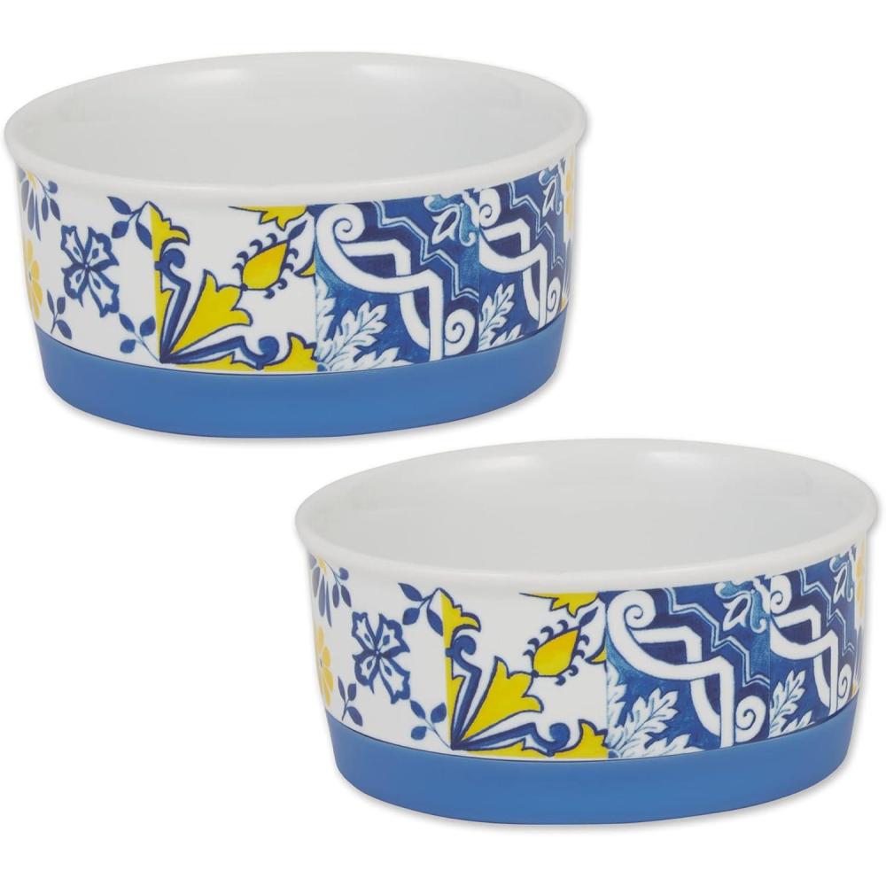 imageBone Dry Ceramic Food ampamp Water Bowls for Pets NonSlip for Secure Less Messy Feeding Microwave ampamp Dishwasher Safe Single Dish Large 75x24quot Red White ampamp BlueAzulejos Tile