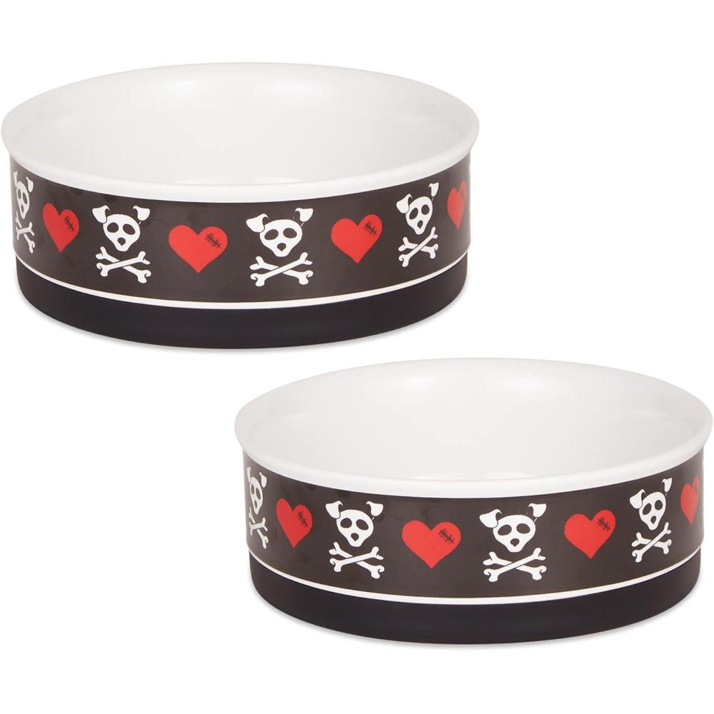 imageBone Dry Ceramic Food ampamp Water Bowls for Pets NonSlip for Secure Less Messy Feeding Microwave ampamp Dishwasher Safe Single Dish Large 75x24quot Red White ampamp BlueBad to the Bone