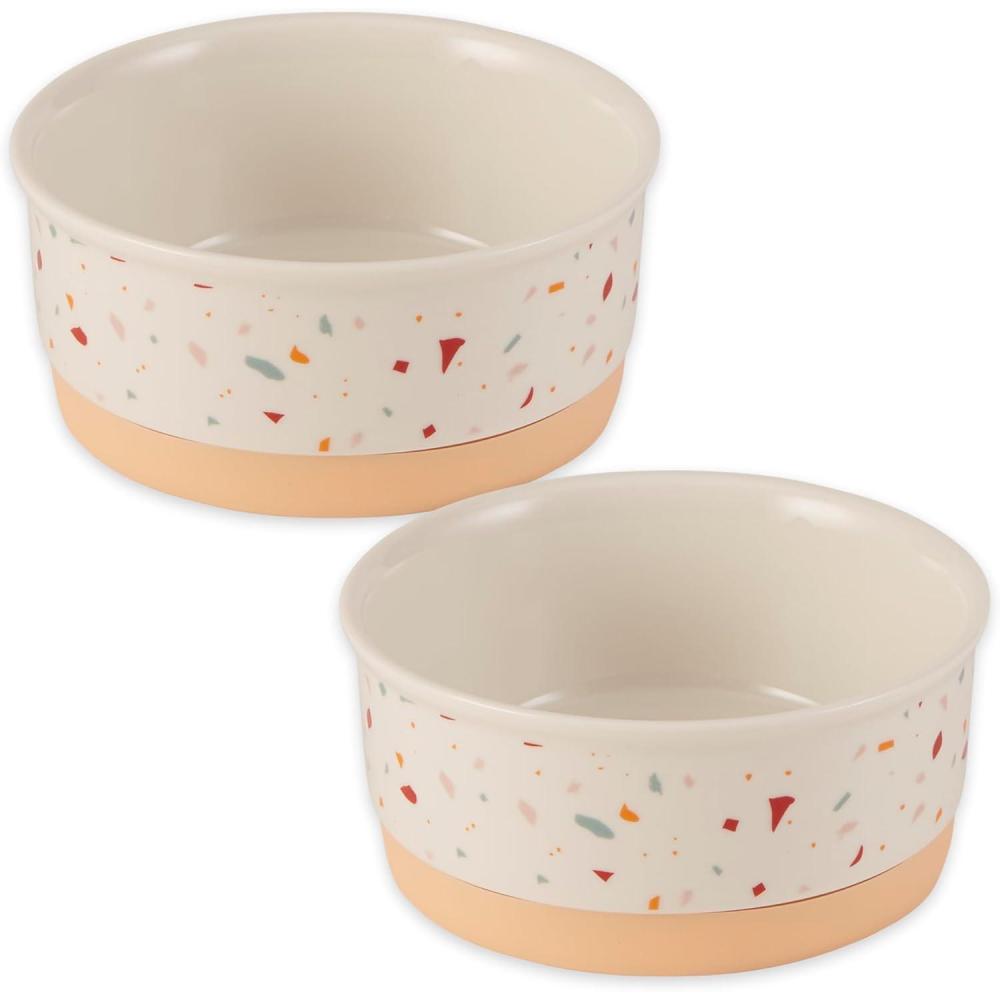 imageBone Dry Ceramic Food ampamp Water Bowls for Pets NonSlip for Secure Less Messy Feeding Microwave ampamp Dishwasher Safe Single Dish Large 75x24quot Red White ampamp BlueTerrazzo