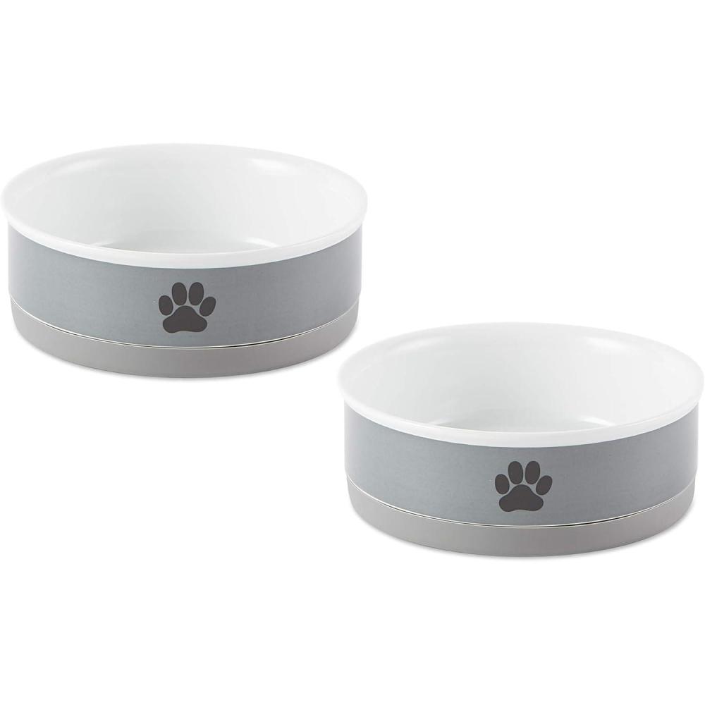 imageBone Dry Ceramic Pet Bowls Microwave ampamp Dishwasher Safe NonSlip Bottom for Secure Feeding with Less Mess Medium Bowl Set 6x2 GrayBlack 2 Count