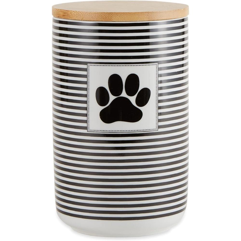 imageBone Dry Paw ampamp Patch Ceramic Pet Collection Treat Canister 4x65 GrayBlack Stripe