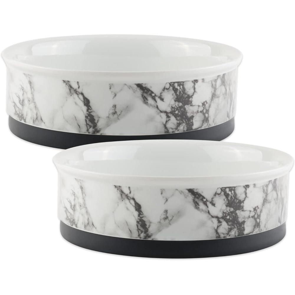 imageBone Dry Pet Bowl Collection Ceramic Set Small Marble 2 Count WhiteWhite
