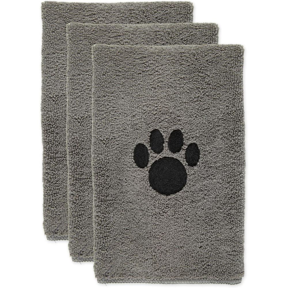 imageBone Dry Pet Grooming Towel Collection Embroidered Absorbent Microfiber Drying Set 15x30 Pink 3 CountGray