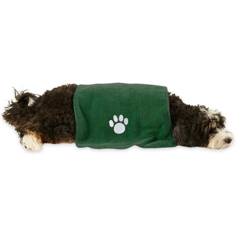 imageBone Dry Pet Grooming Towel Collection Embroidered Absorbent Microfiber Drying Set 15x30 Pink 3 CountHunter Green