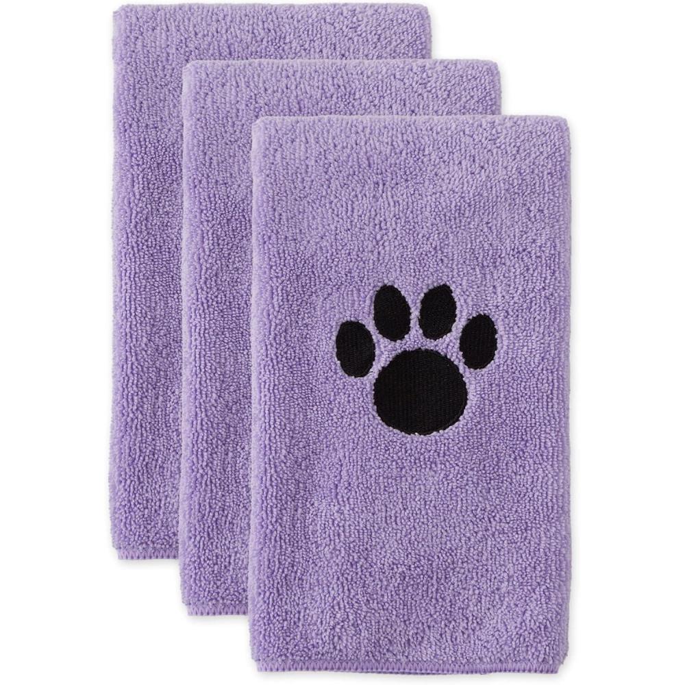 imageBone Dry Pet Grooming Towel Collection Embroidered Absorbent Microfiber Drying Set 15x30 Pink 3 CountLavender