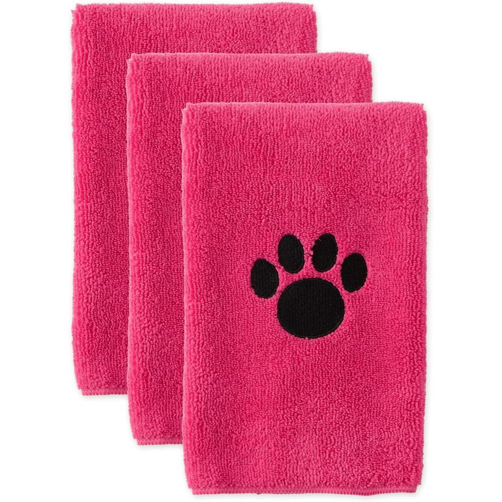imageBone Dry Pet Grooming Towel Collection Embroidered Absorbent Microfiber Drying Set 15x30 Pink 3 CountRaspberry Sorbet
