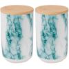 imageBone Dry Ceramic Marble Treat Jar for Pets Dishwasher Safe Dishwasher Safe Bamboo Lid  Push ampamp Twist to Close Canister 4x65 WhiteTeal