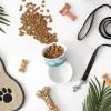 imageBone Dry Pet Bowl Collection Ceramic Set Small Marble 2 Count WhiteTeal