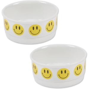 imageBone Dry Ceramic Food ampamp Water Bowls for Pets NonSlip for Secure Less Messy Feeding Microwave ampamp Dishwasher Safe Single Dish Large 75x24quot Red White ampamp BlueSmiley Face