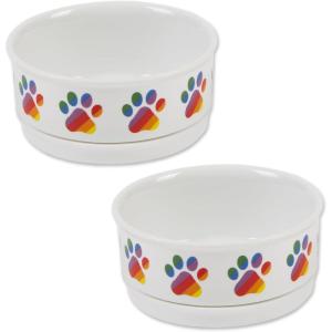 imageBone Dry Ceramic Food ampamp Water Bowls for Pets NonSlip for Secure Less Messy Feeding Microwave ampamp Dishwasher Safe Single Dish Large 75x24quot Red White ampamp BlueRainbow Paw