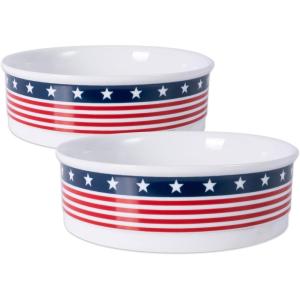 imageBone Dry Ceramic Food ampamp Water Bowls for Pets NonSlip for Secure Less Messy Feeding Microwave ampamp Dishwasher Safe Single Dish Large 75x24quot Red White ampamp BlueStars  Stripes
