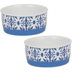 imageBone Dry Ceramic Food ampamp Water Bowls for Pets NonSlip for Secure Less Messy Feeding Microwave ampamp Dishwasher Safe Single Dish Large 75x24quot Red White ampamp BlueBlue Tile