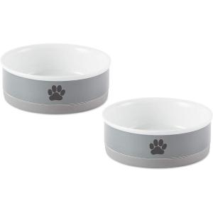 imageBone Dry Ceramic Pet Bowls Microwave ampamp Dishwasher Safe NonSlip Bottom for Secure Feeding with Less Mess Medium Bowl Set 6x2 GrayBlack 2 Count