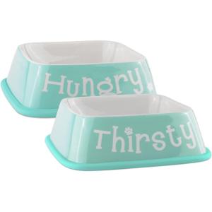 imageBone Dry Hungry ampamp Thirsty Pet Bowl 675 x 675 x 2quot Aqua 2 Piece