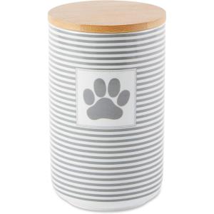 imageBone Dry Paw ampamp Patch Ceramic Pet Collection Treat Canister 4x65 GrayGray Stripe