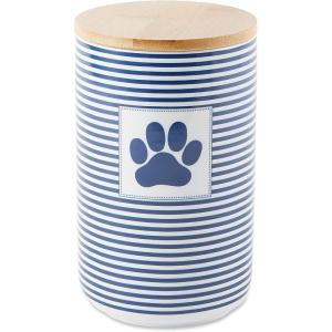 imageBone Dry Paw ampamp Patch Ceramic Pet Collection Treat Canister 4x65 GrayNavy Stripe