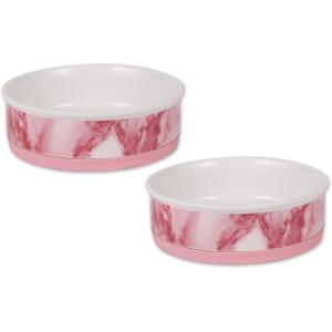imageBone Dry Pet Bowl Collection Ceramic Set Small Marble 2 Count WhitePink