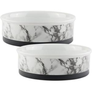 imageBone Dry Pet Bowl Collection Ceramic Set Small Marble 2 Count WhiteWhite