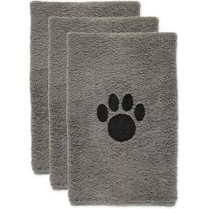 imageBone Dry Pet Grooming Towel Collection Embroidered Absorbent Microfiber Drying Set 15x30 Pink 3 CountGray