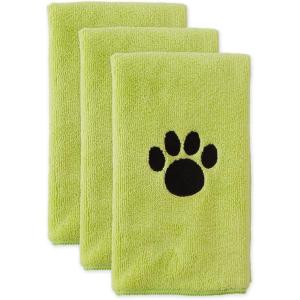 imageBone Dry Pet Grooming Towel Collection Embroidered Absorbent Microfiber Drying Set 15x30 Pink 3 CountLettuce Green