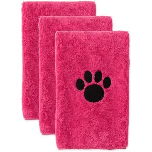 imageBone Dry Pet Grooming Towel Collection Embroidered Absorbent Microfiber Drying Set 15x30 Pink 3 CountRaspberry Sorbet