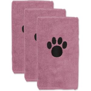 imageBone Dry Pet Grooming Towel Collection Embroidered Absorbent Microfiber Drying Set 15x30 Pink 3 CountRose