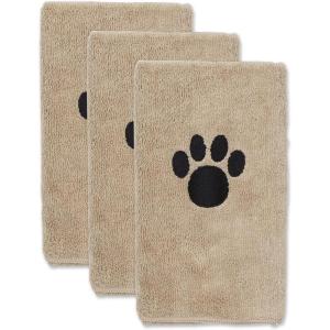 imageBone Dry Pet Grooming Towel Collection Embroidered Absorbent Microfiber Drying Set 15x30 Pink 3 CountTaupe