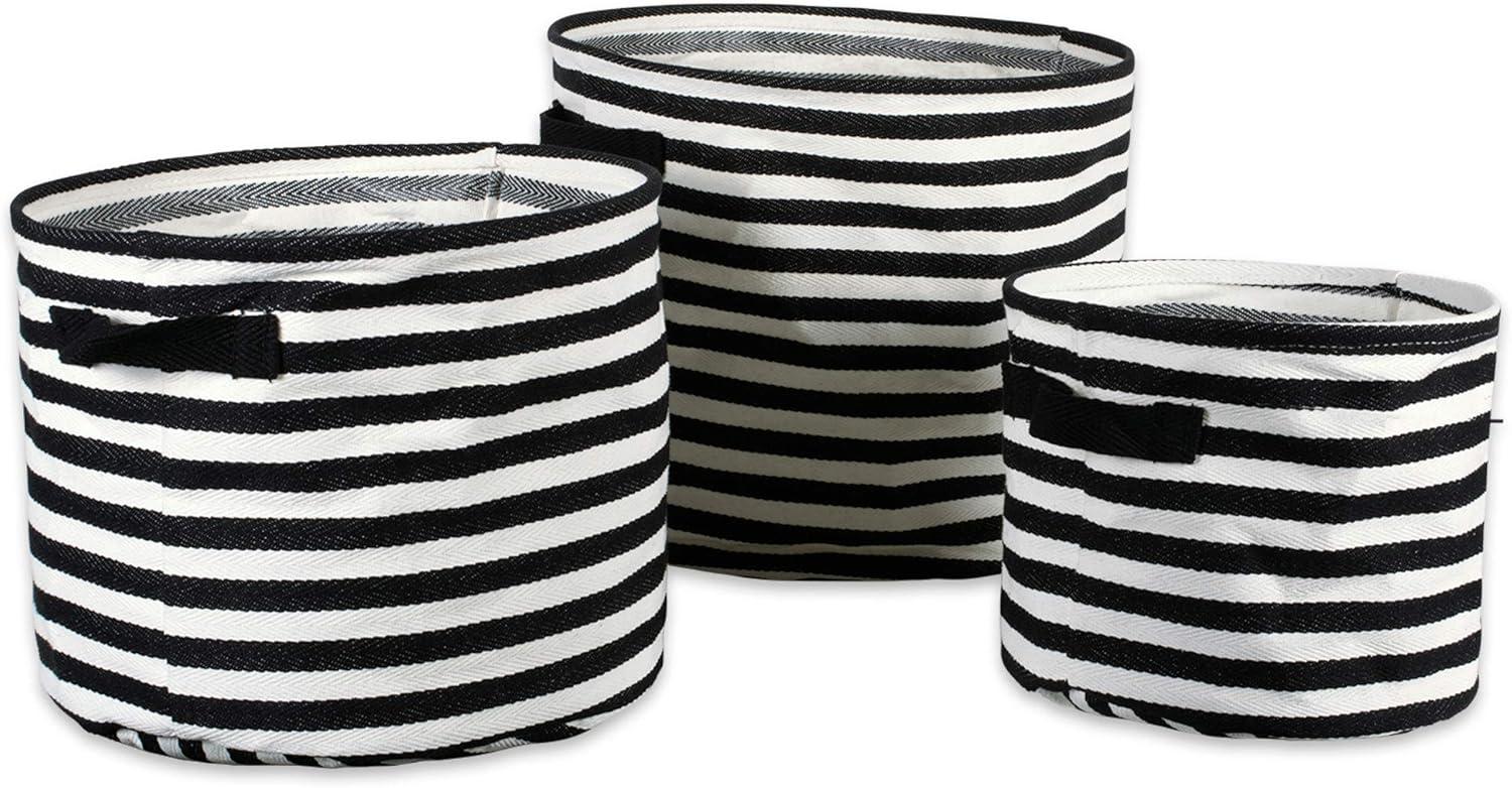 imageDII Cabana Stripe Laundry Collection Waterproof Hamper Assorted Round Black 3 Piece