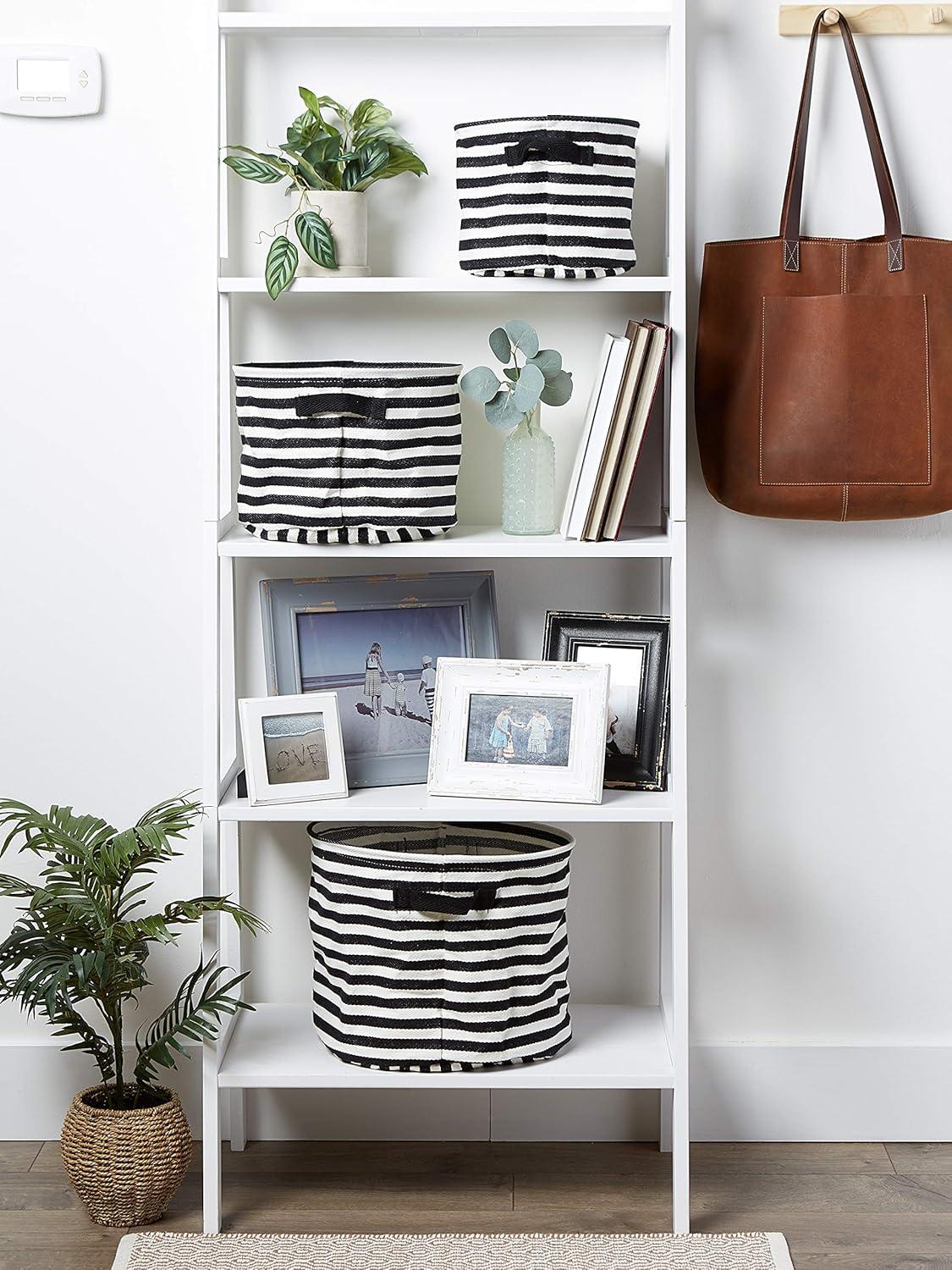 imageDII Cabana Stripe Laundry Collection Waterproof Hamper Assorted Round Black 3 Piece