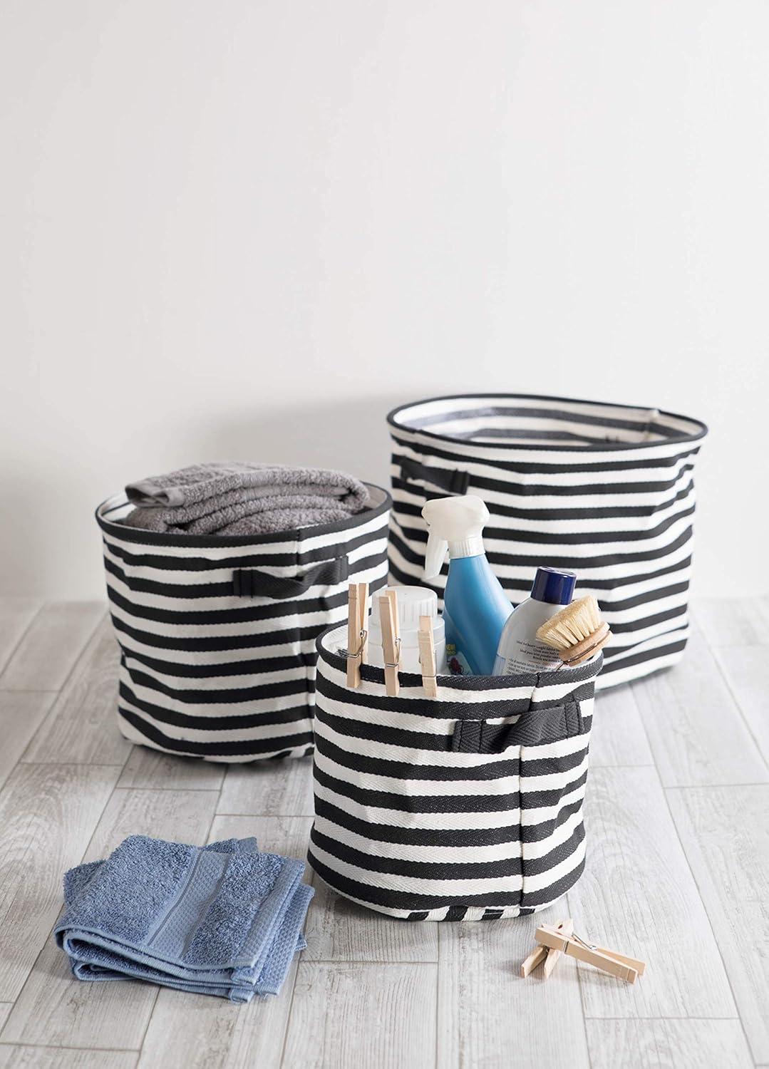 imageDII Cabana Stripe Laundry Collection Waterproof Hamper Assorted Round Black 3 Piece