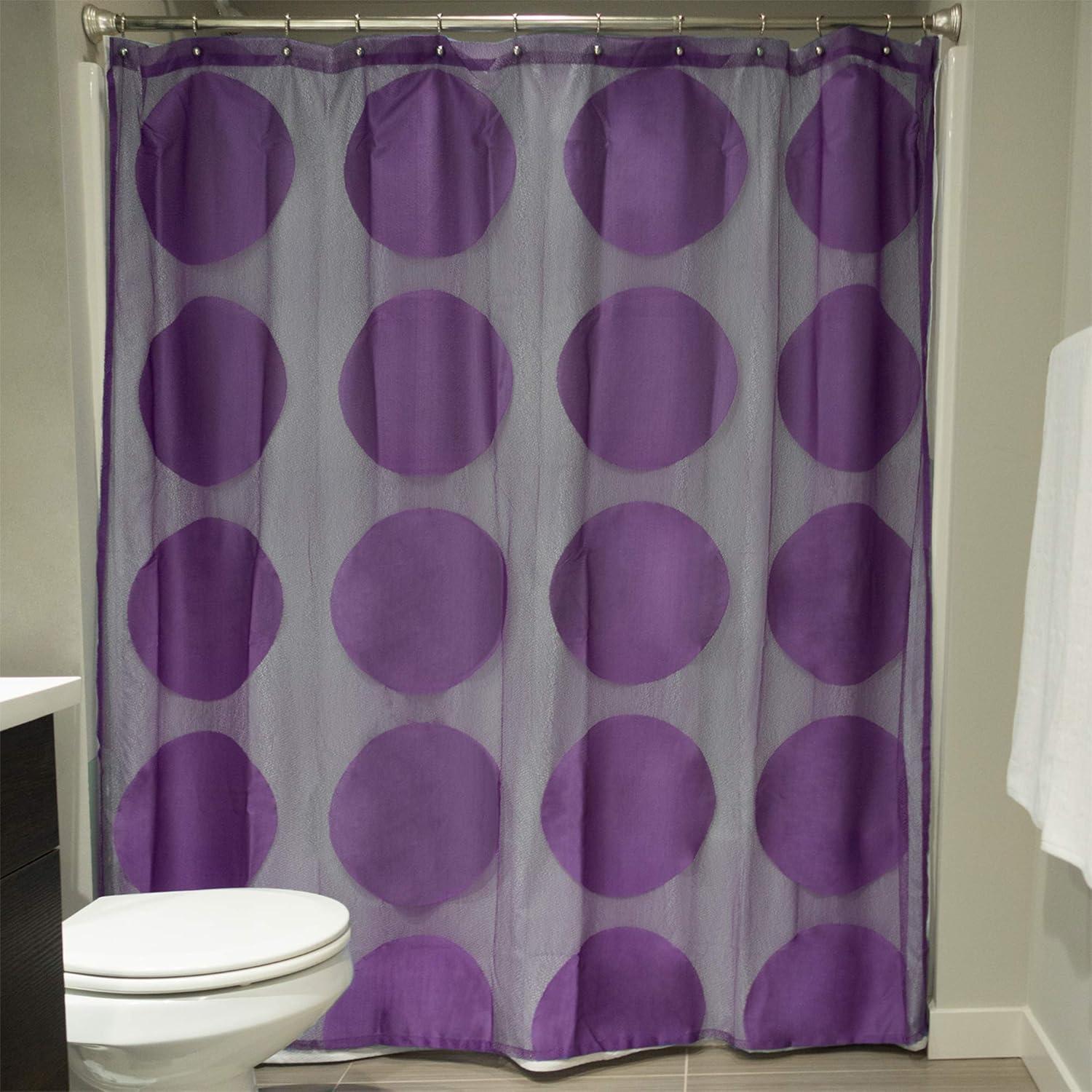 imageDII Translucent Lace Shower Curtain 72x72 Flower Blossom WhiteCircle Eggplant