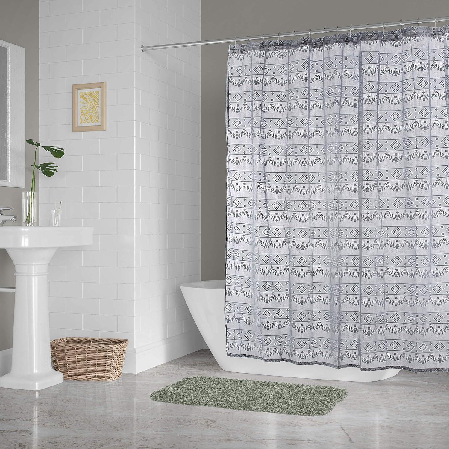 imageDII Translucent Lace Shower Curtain 72x72 Flower Blossom WhiteDiamond Gray
