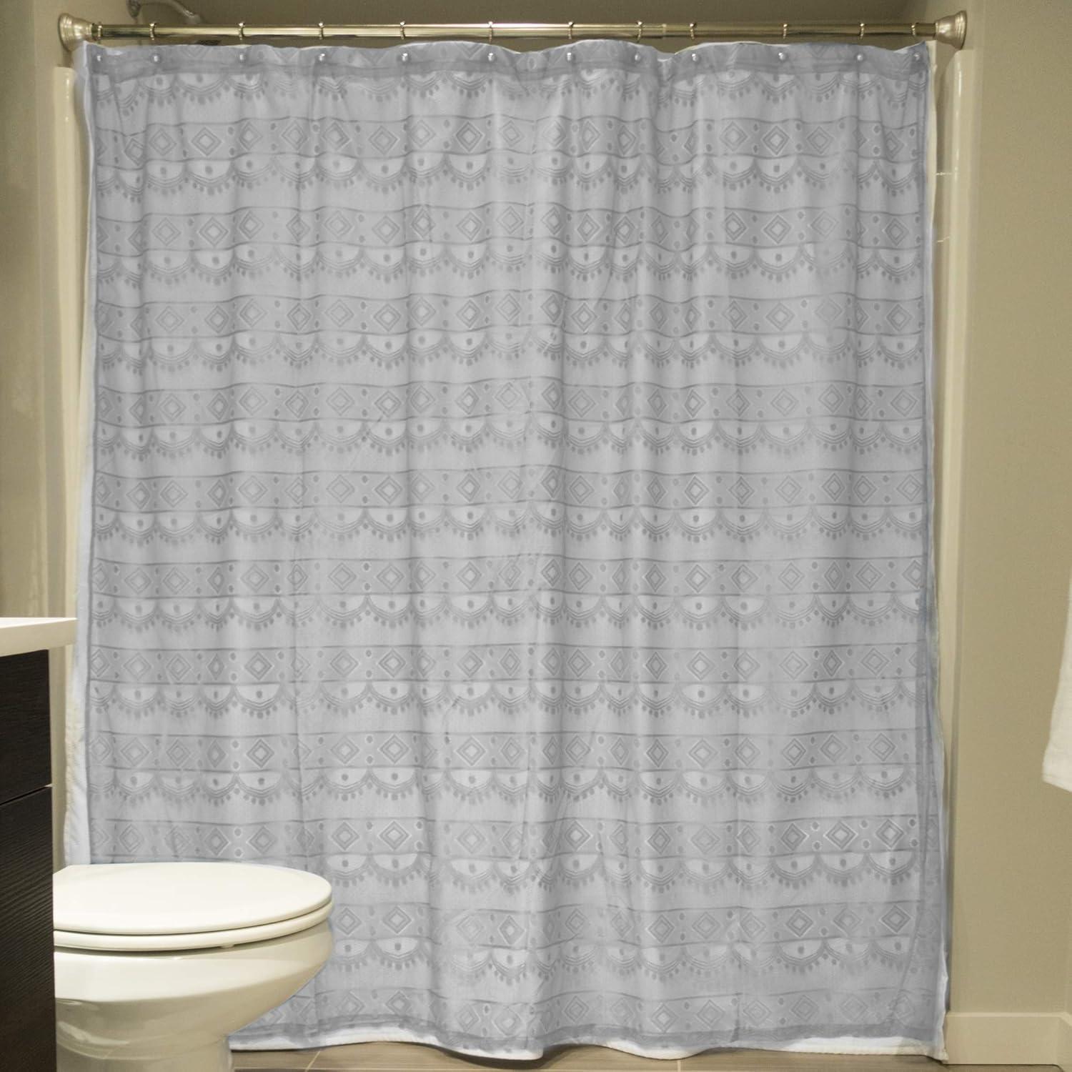 imageDII Translucent Lace Shower Curtain 72x72 Flower Blossom WhiteDiamond Gray