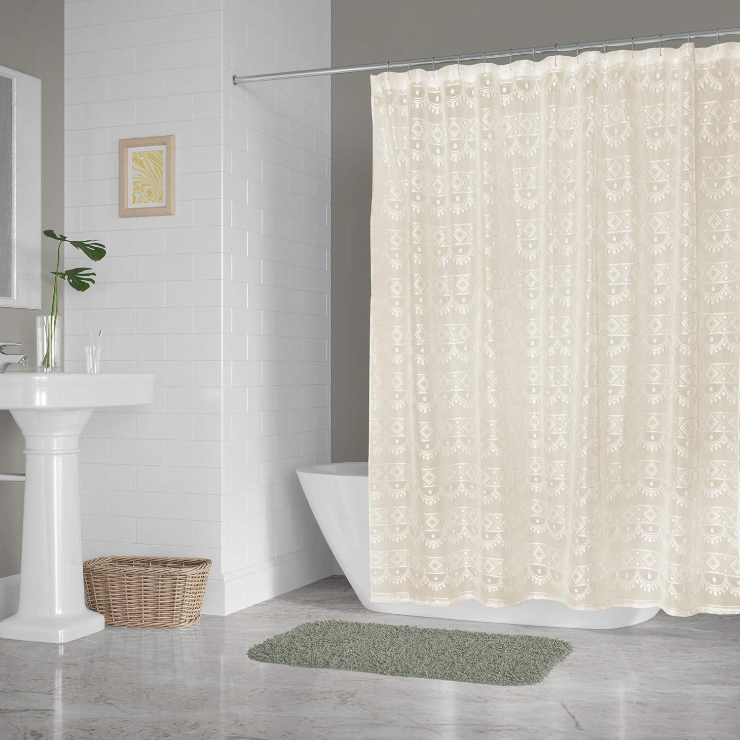 imageDII Translucent Lace Shower Curtain 72x72 Flower Blossom WhiteDiamond Offwhite