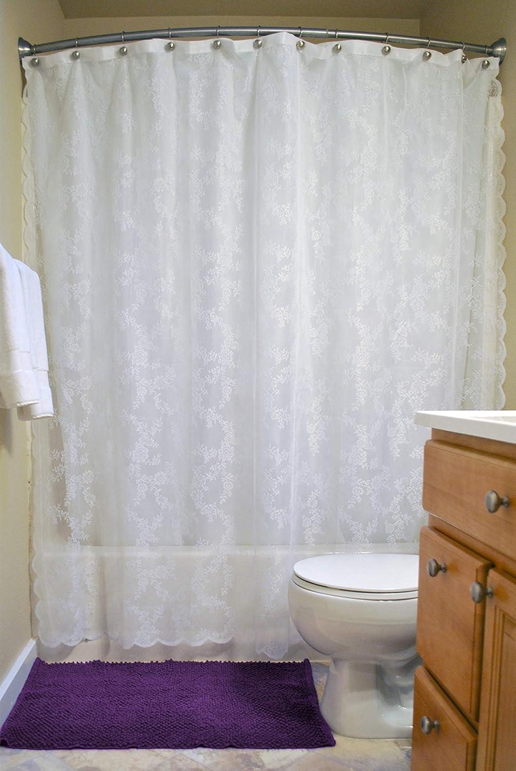 imageDII Translucent Lace Shower Curtain 72x72 Flower Blossom WhiteFlower Blossom White